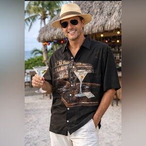 Vintage Tori Richard “Tori’s Lounge” Martini Bar viscose camp shirt in black